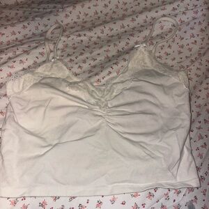 White Lace Trim Cami Top - Brandy Melville